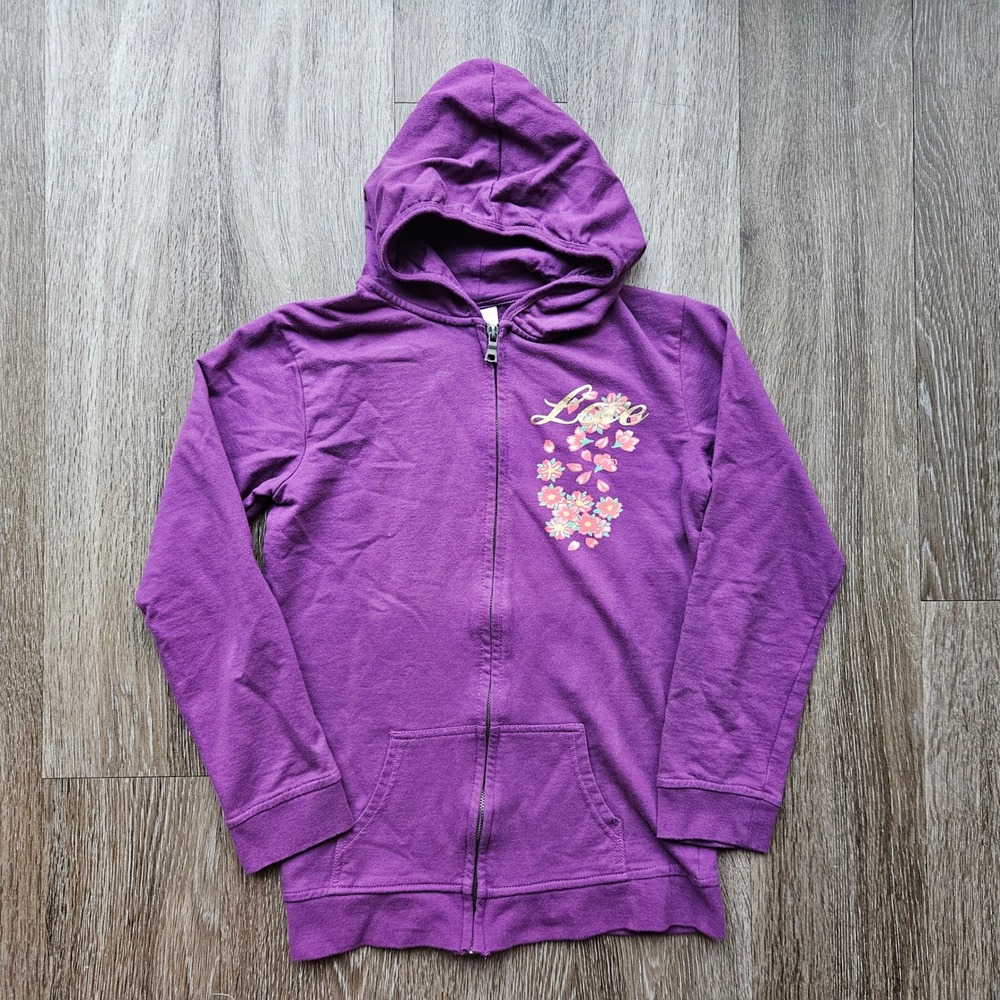 Ed Hardy Kids Purple Full Zip Hoodie Tattoo Flower Graphic Size Large L